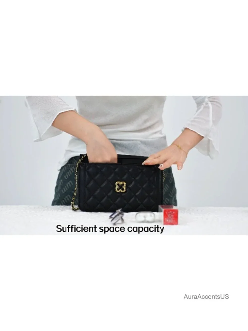 Quilted Faux Leather Crossbody Bag with Chain Strap 3-Way Carry
